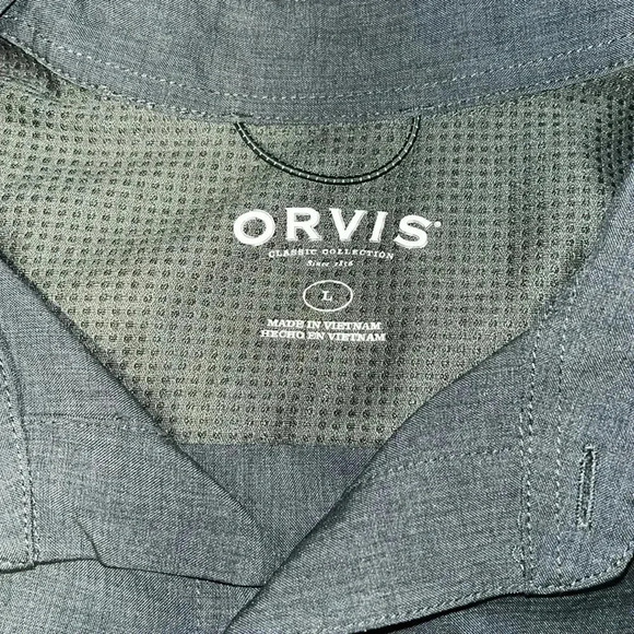 Orvis Short Sleeve Button Up Shirt Lg Performance Green Blue Outdoor Casual Golf - Picture 2 of 8